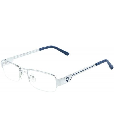 Khan Slim Half Rim Rectangular Luxury Sunglasses Clear Lenses - Silver Metallic & Blue Frame - C818X840RE8 $7.63 Rimless