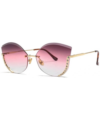Women Oversized Rimless Sunglasses Alloy Frame Rim Gradient Lens Semi-Rimless Ladies Glasses Eyewear - C5wine Red - CB18Y38AG...
