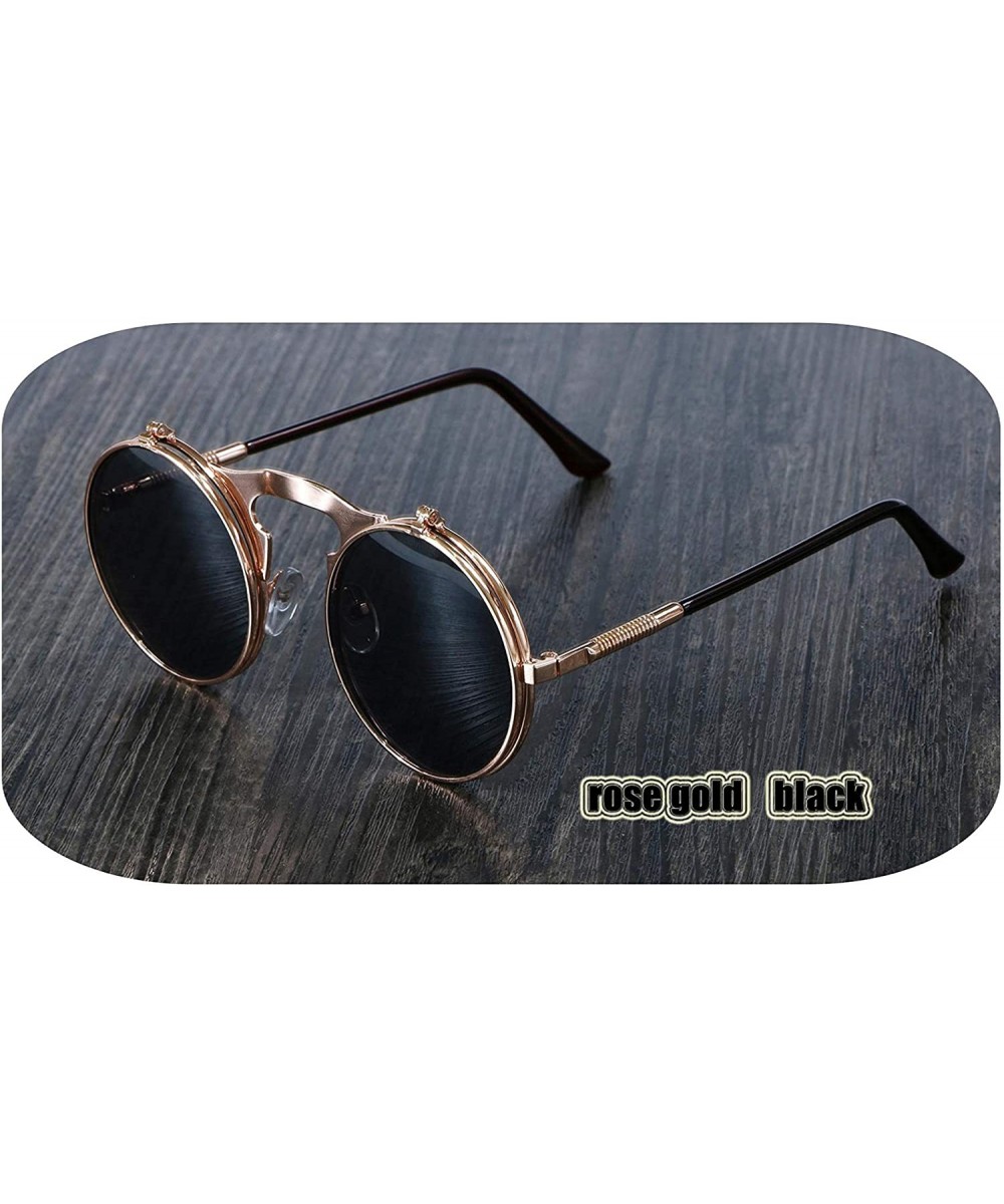 3057 Steampunk Sunglasses Round Metal Women Style Retro Flip Circular Double Sun Glasses Men CIRCLE - CY1984XXD65 $29.59 Round