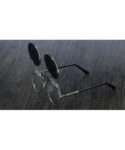 3057 Steampunk Sunglasses Round Metal Women Style Retro Flip Circular Double Sun Glasses Men CIRCLE - CY1984XXD65 $29.59 Round