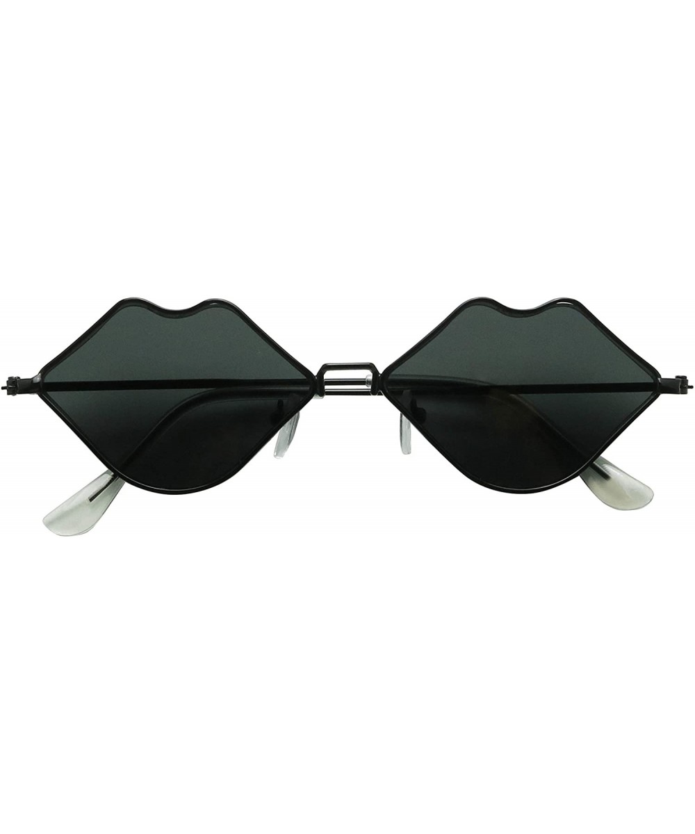 Small Retro Kiss Lip Shaped Sunglasses Slim Metal Wire Frame Flat Lens Womens Cute Chic Fashion Shades - Black - C2195M4E34L ...