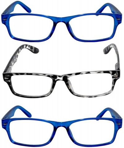 Set of 3 Pairs Fashion Narrow Rectangular Colorful Frame Clear Lens Sunglasses - 2_blue_leopard - CN182QDIWAZ $8.57 Rectangular