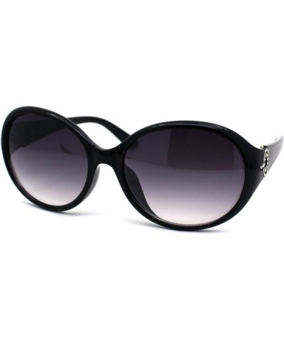 Womens Round Oval Rhinestone Jewel Hinge Butterfly Sunglasses - Black Silver Smoke - C6196U5LZM6 $7.59 Butterfly