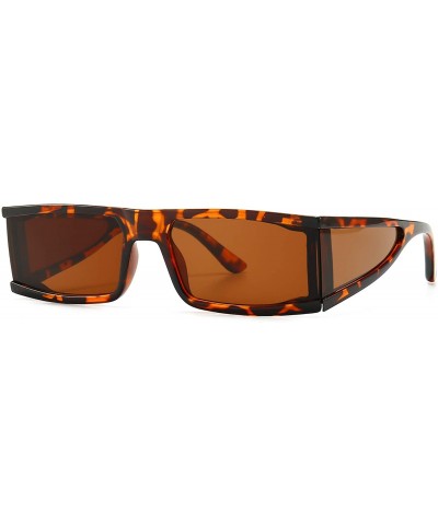 Small Rectangle Sunglasses Furturistic Rectangular Wrap Around Clout Goggles - Leopard - CZ1943MUMZX $7.73 Rectangular