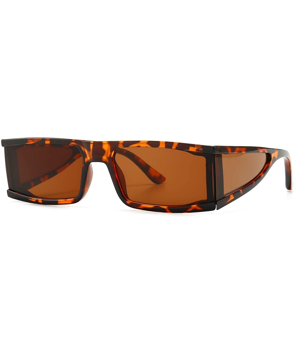 Small Rectangle Sunglasses Furturistic Rectangular Wrap Around Clout Goggles - Leopard - CZ1943MUMZX $7.73 Rectangular