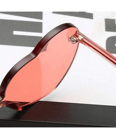 Heart Oversized Rimless Sunglasses One Piece Heart Shape Eyewear Transparent Candy Color Sunglasses for Women - CD19075388A $...