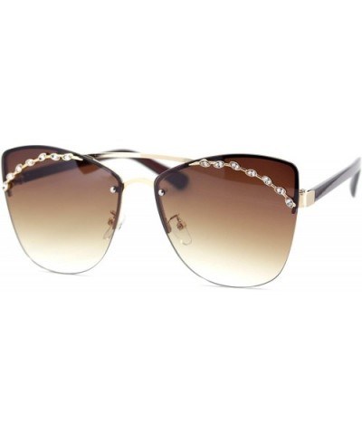 Womens Rimless Top Brow Trim Rhinestone Cat Eye Sunglasses - Gold Brown Brown - CP18UCLHWCW $9.13 Butterfly