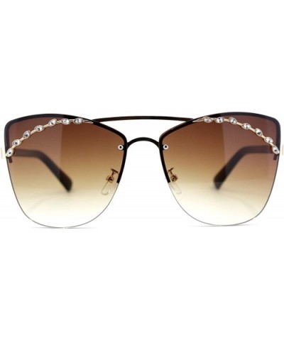 Womens Rimless Top Brow Trim Rhinestone Cat Eye Sunglasses - Gold Brown Brown - CP18UCLHWCW $9.13 Butterfly