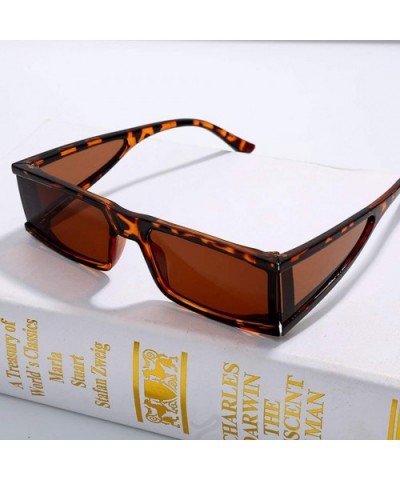 Small Rectangle Sunglasses Furturistic Rectangular Wrap Around Clout Goggles - Leopard - CZ1943MUMZX $7.73 Rectangular