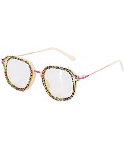 Oversized Diamond Sunglasses for Women Square Bling Rhinestone Shades - Beige - CS192HO6NK7 $13.31 Cat Eye