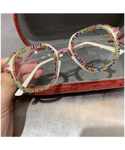 Oversized Diamond Sunglasses for Women Square Bling Rhinestone Shades - Beige - CS192HO6NK7 $13.31 Cat Eye