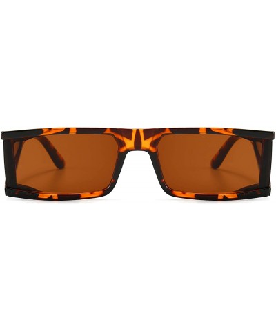 Small Rectangle Sunglasses Furturistic Rectangular Wrap Around Clout Goggles - Leopard - CZ1943MUMZX $7.73 Rectangular