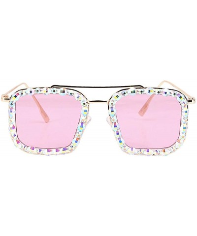 Oversized Rhinestone Aviator Sunglasses for Women Diamond Shades - Pink Lens/Diamond - CY19CG4Z60M $14.46 Round