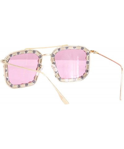 Oversized Rhinestone Aviator Sunglasses for Women Diamond Shades - Pink Lens/Diamond - CY19CG4Z60M $14.46 Round