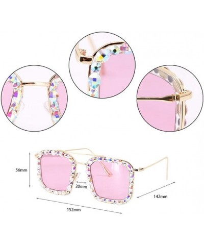 Oversized Rhinestone Aviator Sunglasses for Women Diamond Shades - Pink Lens/Diamond - CY19CG4Z60M $14.46 Round