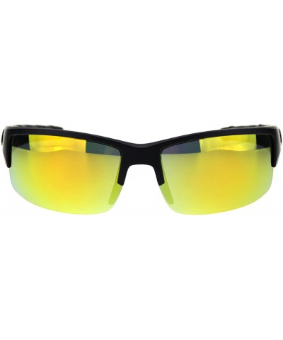 Sunglasses Mens Half Rim Wrap Around Bikers Skull Design UV 400 - Matte Black (Orange Mirror) - CC18Z4XNUK7 $7.66 Wrap