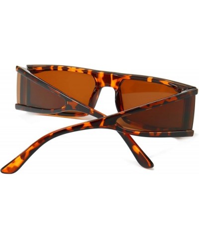 Small Rectangle Sunglasses Furturistic Rectangular Wrap Around Clout Goggles - Leopard - CZ1943MUMZX $7.73 Rectangular