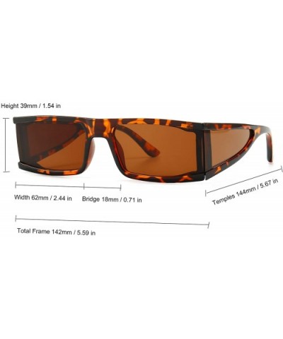 Small Rectangle Sunglasses Furturistic Rectangular Wrap Around Clout Goggles - Leopard - CZ1943MUMZX $7.73 Rectangular