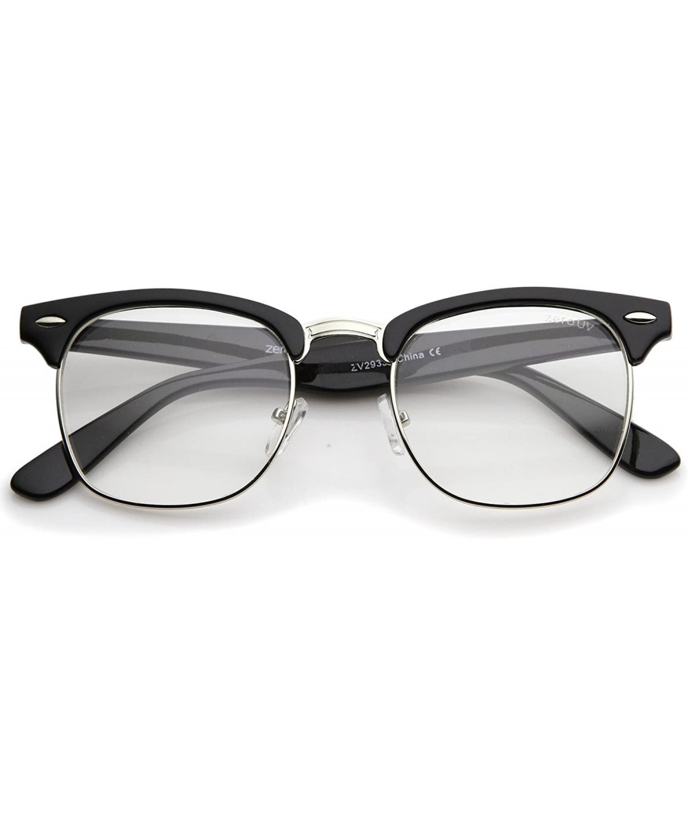 Retro Square Clear Lens Horn Rimmed Half-Frame Eyeglasses 50mm - Black-silver / Clear - C712N2PRBKD $11.58 Wayfarer