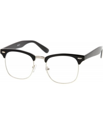 Retro Square Clear Lens Horn Rimmed Half-Frame Eyeglasses 50mm - Black-silver / Clear - C712N2PRBKD $11.58 Wayfarer