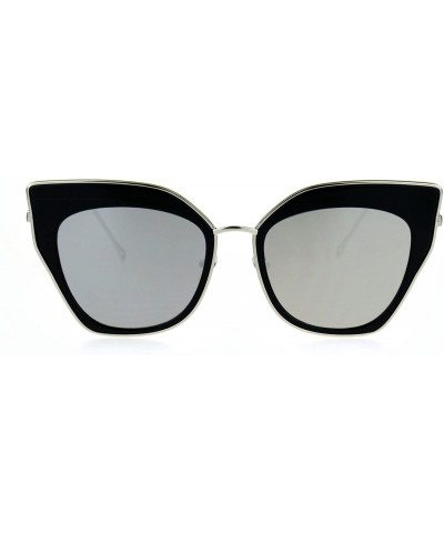 Womens Mirror Double Rim Squared Oversize Cat Eye Retro Sunglasses - Black Mirror - CI17Z3NXZ6X $10.28 Cat Eye