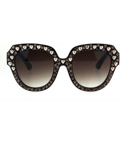Womens Heart Foil Jewel Engraving Thick Plastic Butterfly Fashion Sunglasses - Black Gold Brown - C518IDT6YYE $6.78 Butterfly