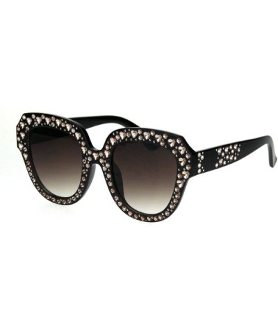 Womens Heart Foil Jewel Engraving Thick Plastic Butterfly Fashion Sunglasses - Black Gold Brown - C518IDT6YYE $6.78 Butterfly