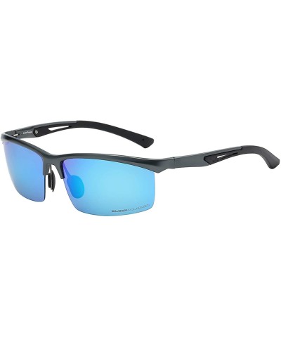 Polarized Rectangular Al-Mg Metal Semi Rimless Fishing Sunglasses For Men - Gun Metal - Polarized Ice Blue - CP18HM8GXDY $28....