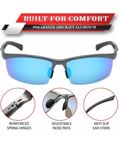 Polarized Rectangular Al-Mg Metal Semi Rimless Fishing Sunglasses For Men - Gun Metal - Polarized Ice Blue - CP18HM8GXDY $28....