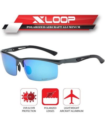 Polarized Rectangular Al-Mg Metal Semi Rimless Fishing Sunglasses For Men - Gun Metal - Polarized Ice Blue - CP18HM8GXDY $28....