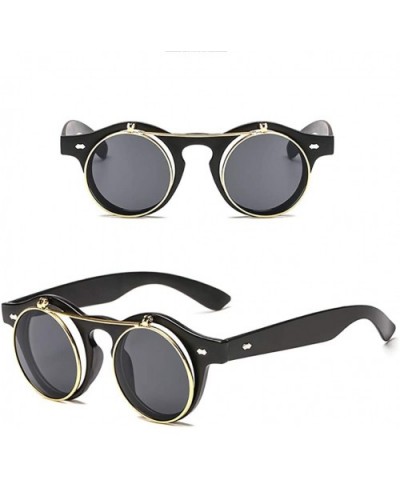 Vintage Round Flip Up Sunglasses-Metal Steampunk Eyewear Double Layer-Unisex - B - C6190OE7SCQ $29.34 Oval