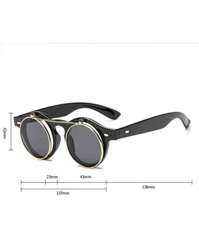 Vintage Round Flip Up Sunglasses-Metal Steampunk Eyewear Double Layer-Unisex - B - C6190OE7SCQ $29.34 Oval