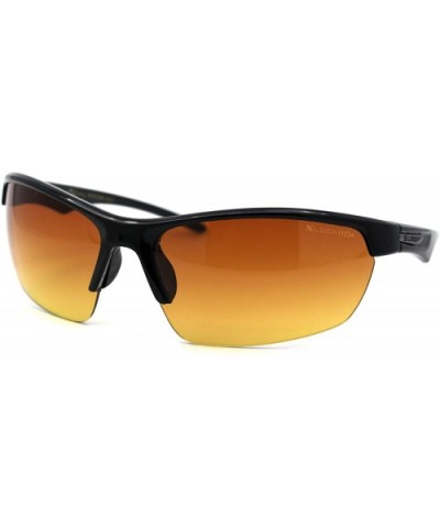 Mens Amber HD Lens Baseball Half Rim Warp Sunglasses - Shiny Black - C6197E833XL $6.87 Sport