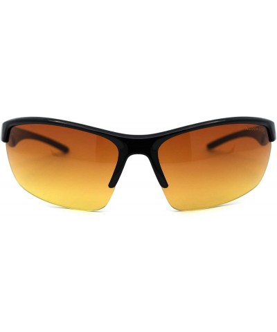 Mens Amber HD Lens Baseball Half Rim Warp Sunglasses - Shiny Black - C6197E833XL $6.87 Sport