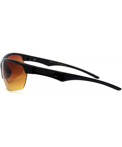 Mens Amber HD Lens Baseball Half Rim Warp Sunglasses - Shiny Black - C6197E833XL $6.87 Sport