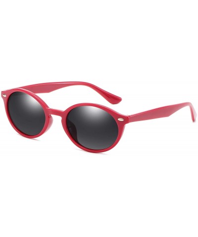 Vintage Oval Small Sunglasses for Women Polarized UV400 Protection Sun Glasses - Red Frame Grey Lens - CK18SAXADZA $7.35 Oval