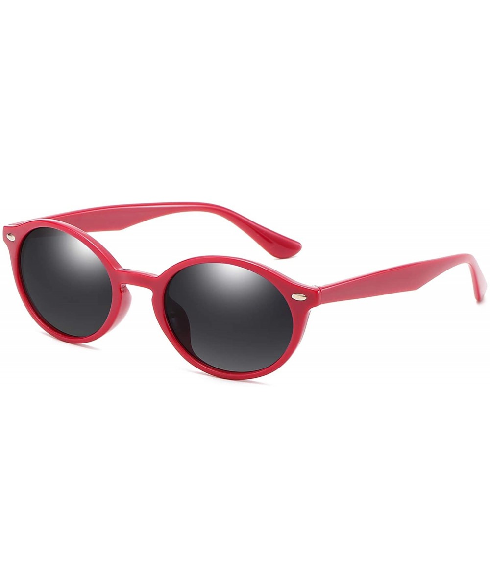 Vintage Oval Small Sunglasses for Women Polarized UV400 Protection Sun Glasses - Red Frame Grey Lens - CK18SAXADZA $7.35 Oval