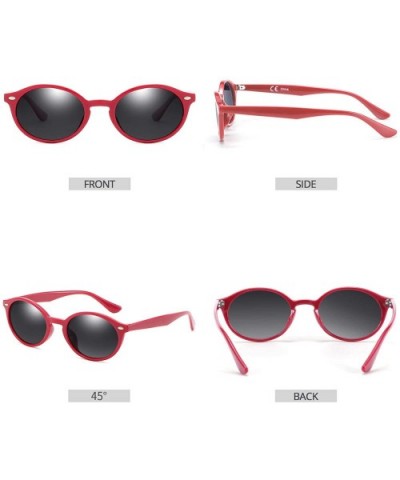 Vintage Oval Small Sunglasses for Women Polarized UV400 Protection Sun Glasses - Red Frame Grey Lens - CK18SAXADZA $7.35 Oval