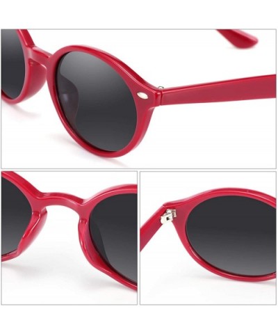 Vintage Oval Small Sunglasses for Women Polarized UV400 Protection Sun Glasses - Red Frame Grey Lens - CK18SAXADZA $7.35 Oval