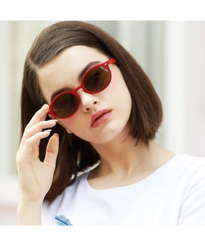 Vintage Oval Small Sunglasses for Women Polarized UV400 Protection Sun Glasses - Red Frame Grey Lens - CK18SAXADZA $7.35 Oval