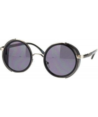 Mens Steam Punk Side Visor Circle Lens Vintage Goggle Style Sunglasses - Silver Black - C511NFZRAZL $9.29 Goggle