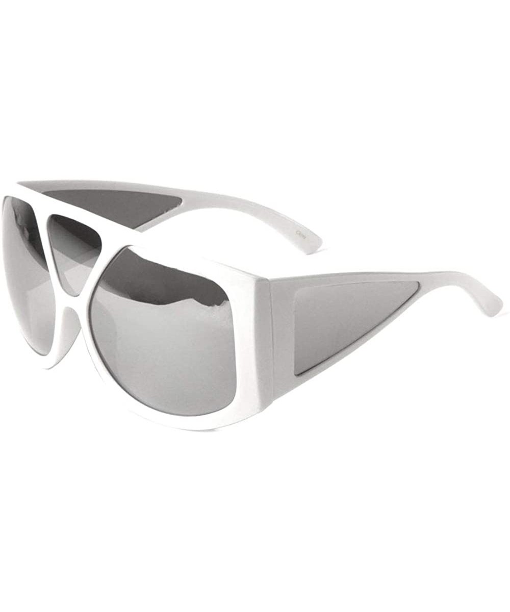 Color Mirror Oversized Three Frontal Lens Temple Lens Shield Sunglasses - White - CF198KZIXUL $11.11 Shield