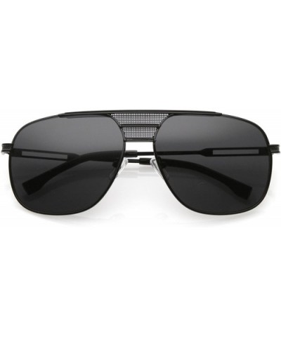 Oversize Perforated Triple Crossbar Square Lens Aviator Sunglasses 60mm - Black Black / Smoke - C9187RI7E9S $8.07 Oversized