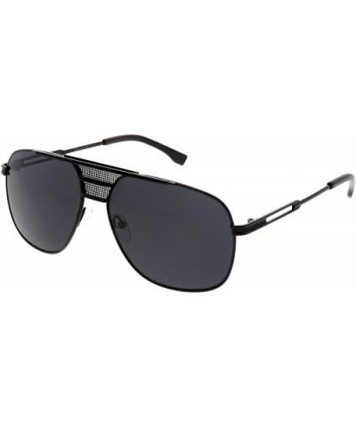 Oversize Perforated Triple Crossbar Square Lens Aviator Sunglasses 60mm - Black Black / Smoke - C9187RI7E9S $8.07 Oversized