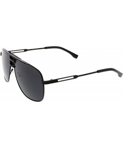 Oversize Perforated Triple Crossbar Square Lens Aviator Sunglasses 60mm - Black Black / Smoke - C9187RI7E9S $8.07 Oversized