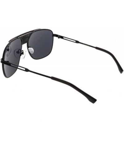 Oversize Perforated Triple Crossbar Square Lens Aviator Sunglasses 60mm - Black Black / Smoke - C9187RI7E9S $8.07 Oversized