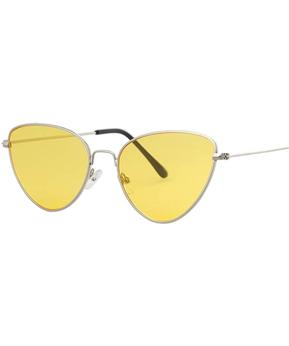 Cat Eye Sunglasses Women Fashion Lady Mirror Sun Glasses - Silver-yellow - CJ18WZU8N7R $19.84 Cat Eye