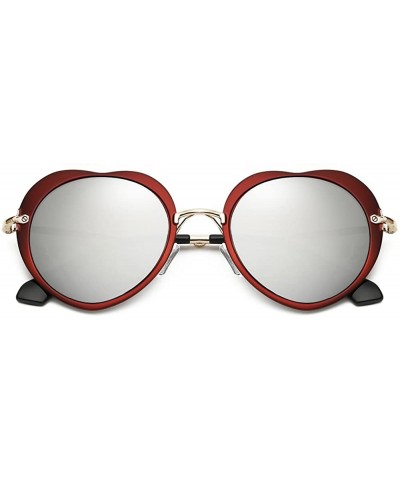 Women's Cute Fashion Thin Metal Frame Heart Sunglasses Lovely Aviator Style - Red/Silver - CR12NYIU1LZ $12.56 Aviator