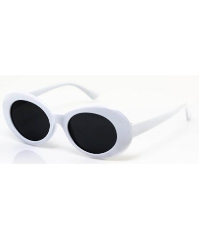 NIRVANA Kurt Cobain Oval Bold Vintage Sunglasses For Women Men Clout Goggle Sunglasses - White-black - CT1844TADXH $7.41 Round