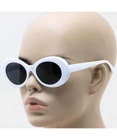 NIRVANA Kurt Cobain Oval Bold Vintage Sunglasses For Women Men Clout Goggle Sunglasses - White-black - CT1844TADXH $7.41 Round